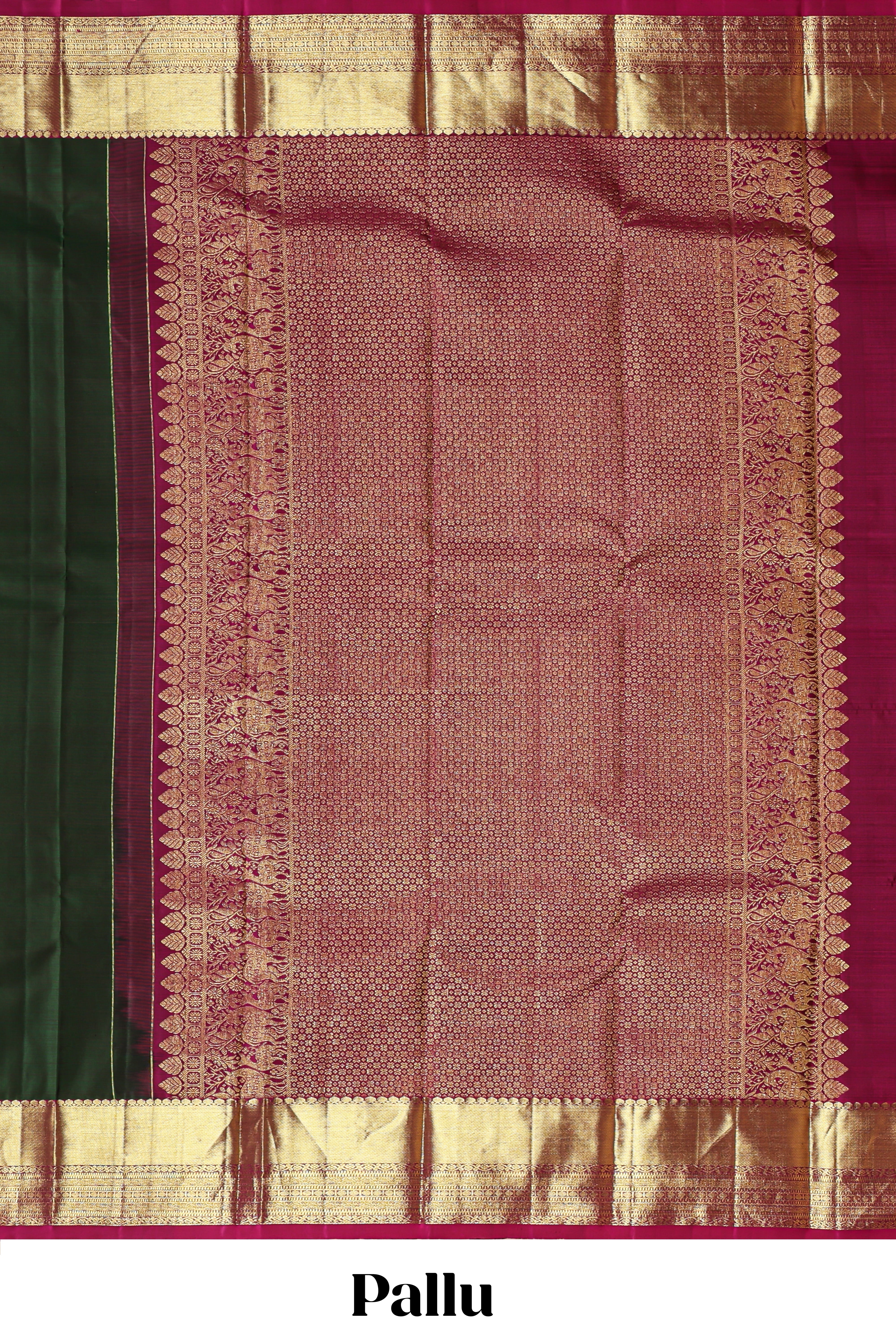 Green floral zari motifs design parambariya pattu saree with contrast border and blouse