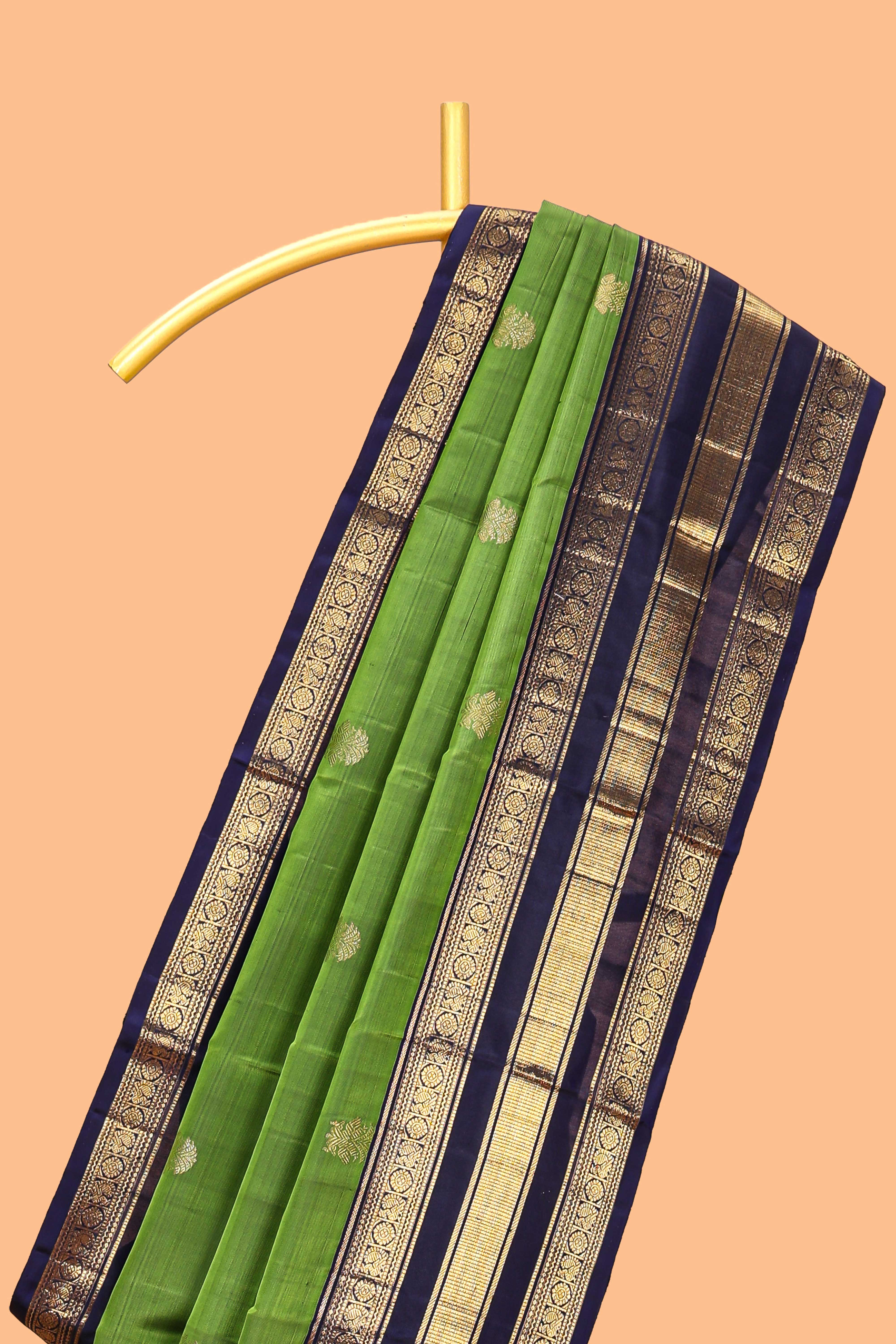 Green zari motifs parambariya pattu saree with contrast zari border and blouse