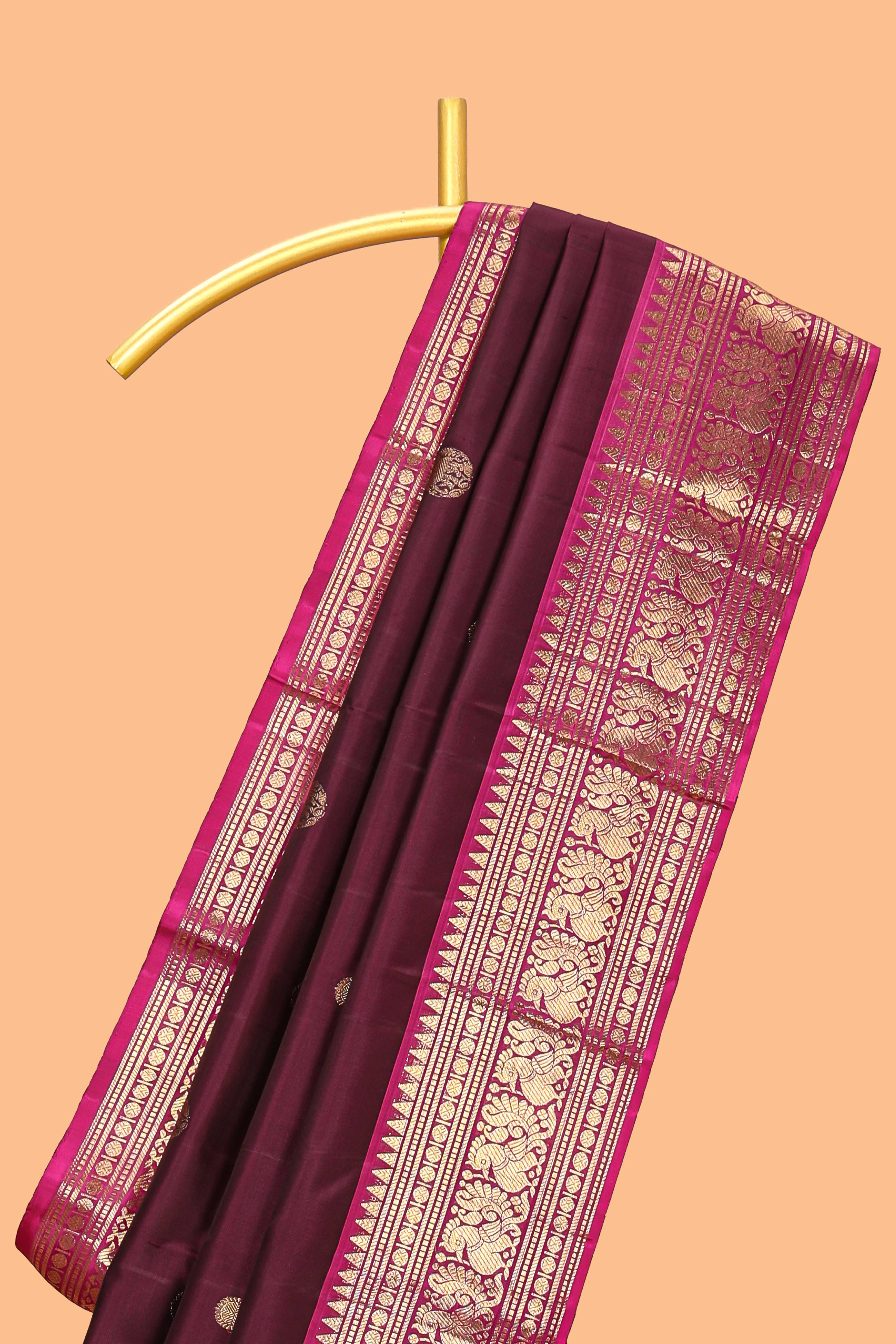 Maroon zari motifs parambariya pattu saree with contrast zari border and blouse
