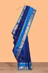 Blue zari motifs parambariya pattu saree with contrast zari border and blouse