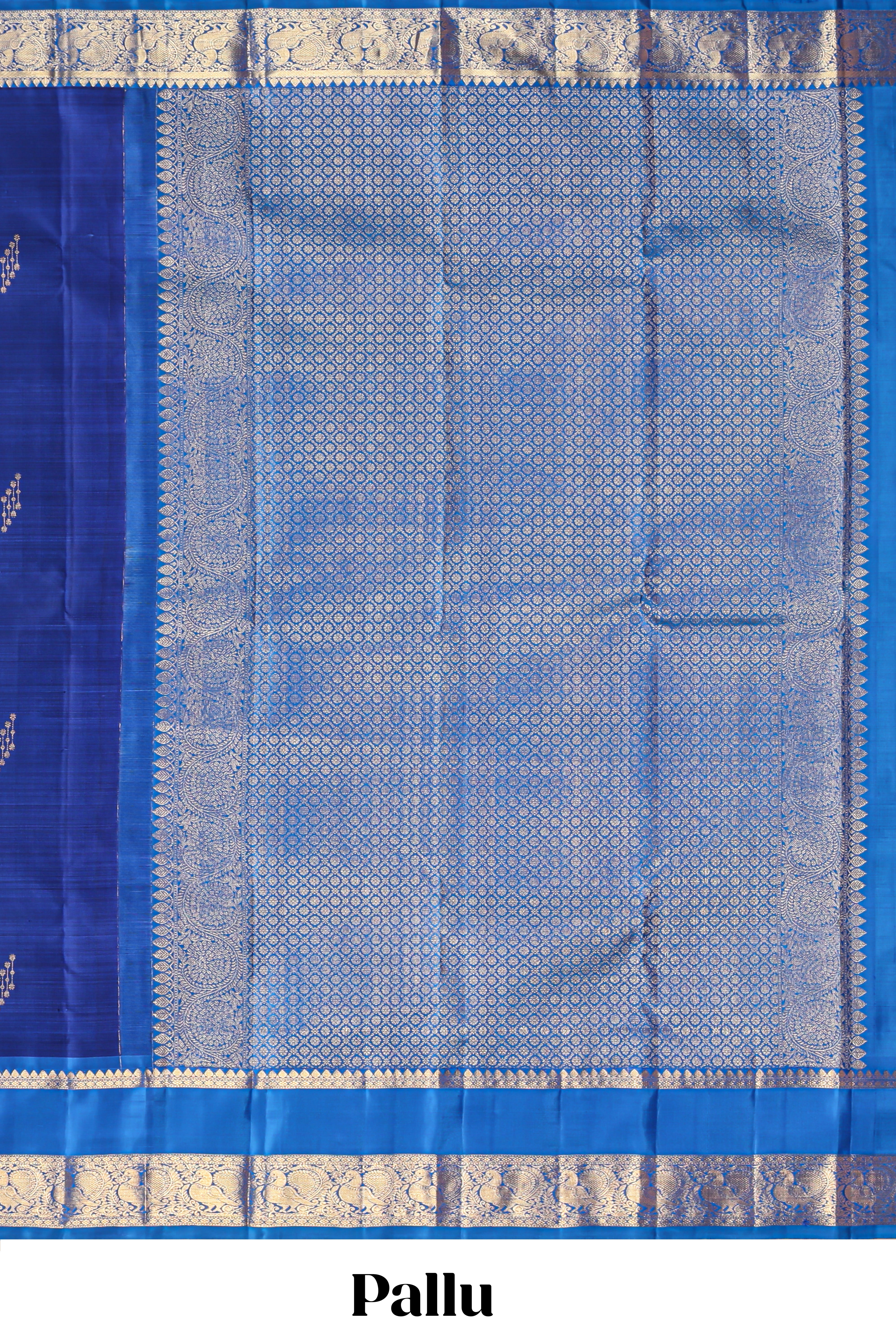 Blue zari motifs parambariya pattu saree with contrast zari border and blouse