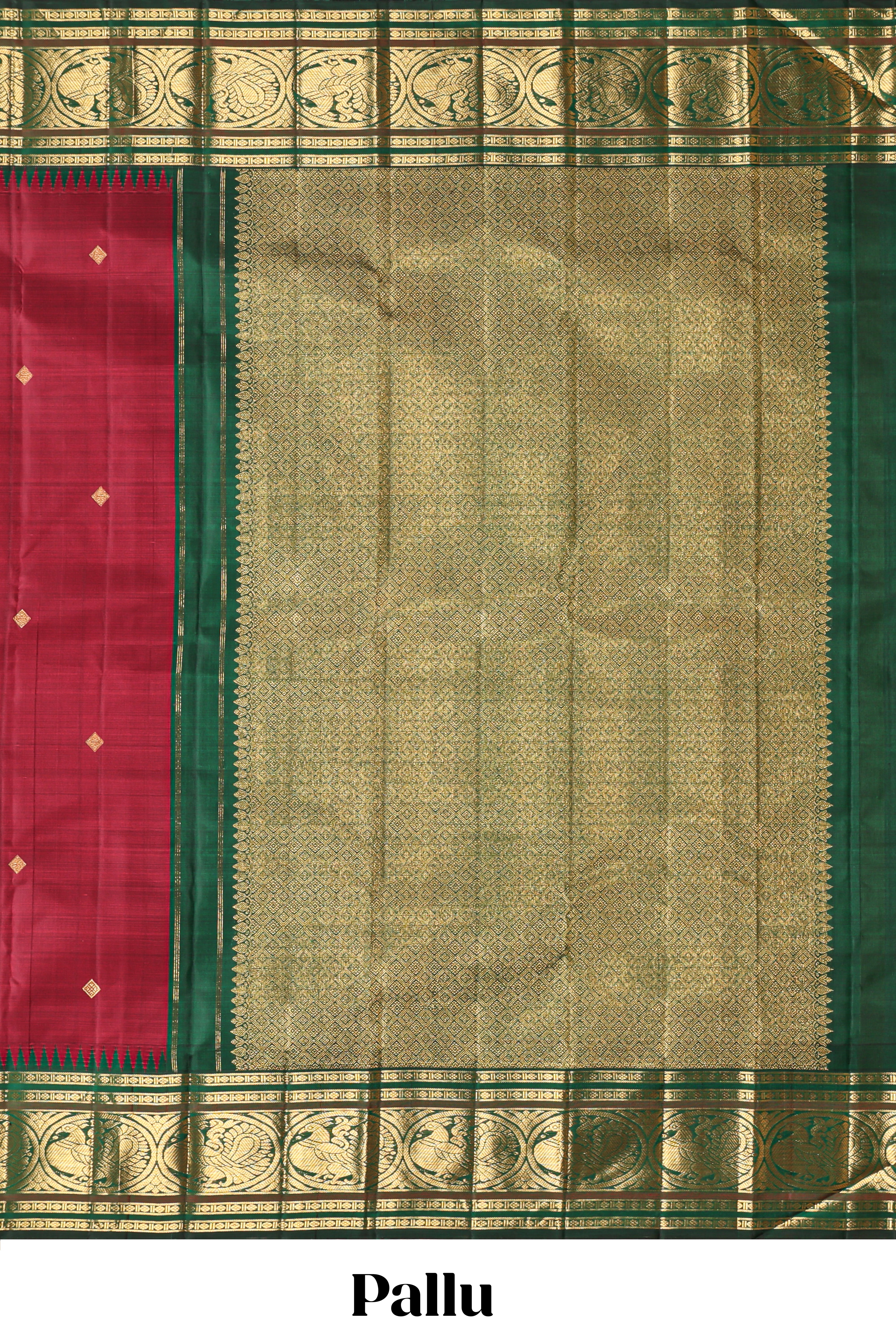 Maroon zari motifs parambariya pattu saree with contrast zari border and blouse