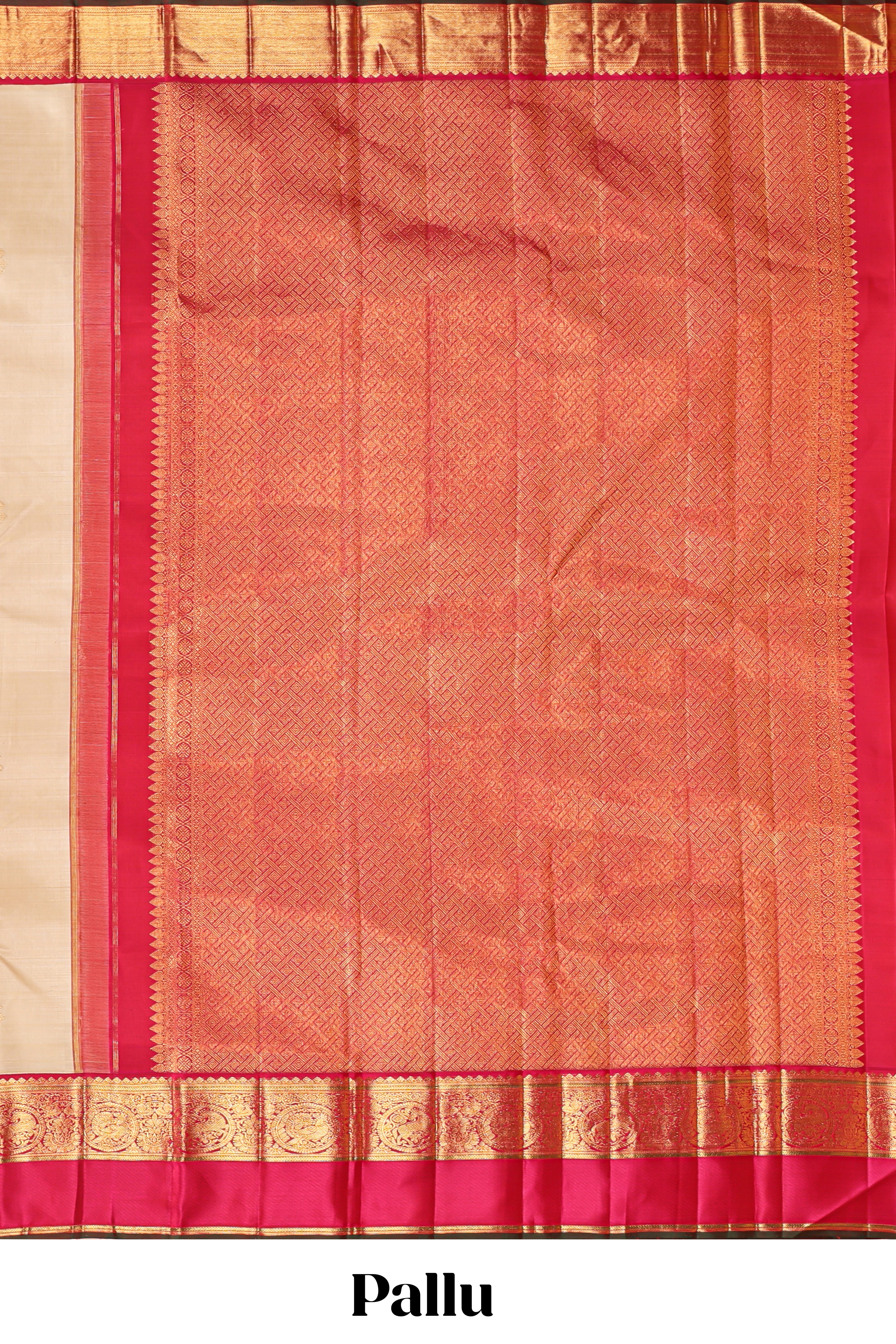 Beige zari motifs parambariya pattu saree with contrast zari border and blouse