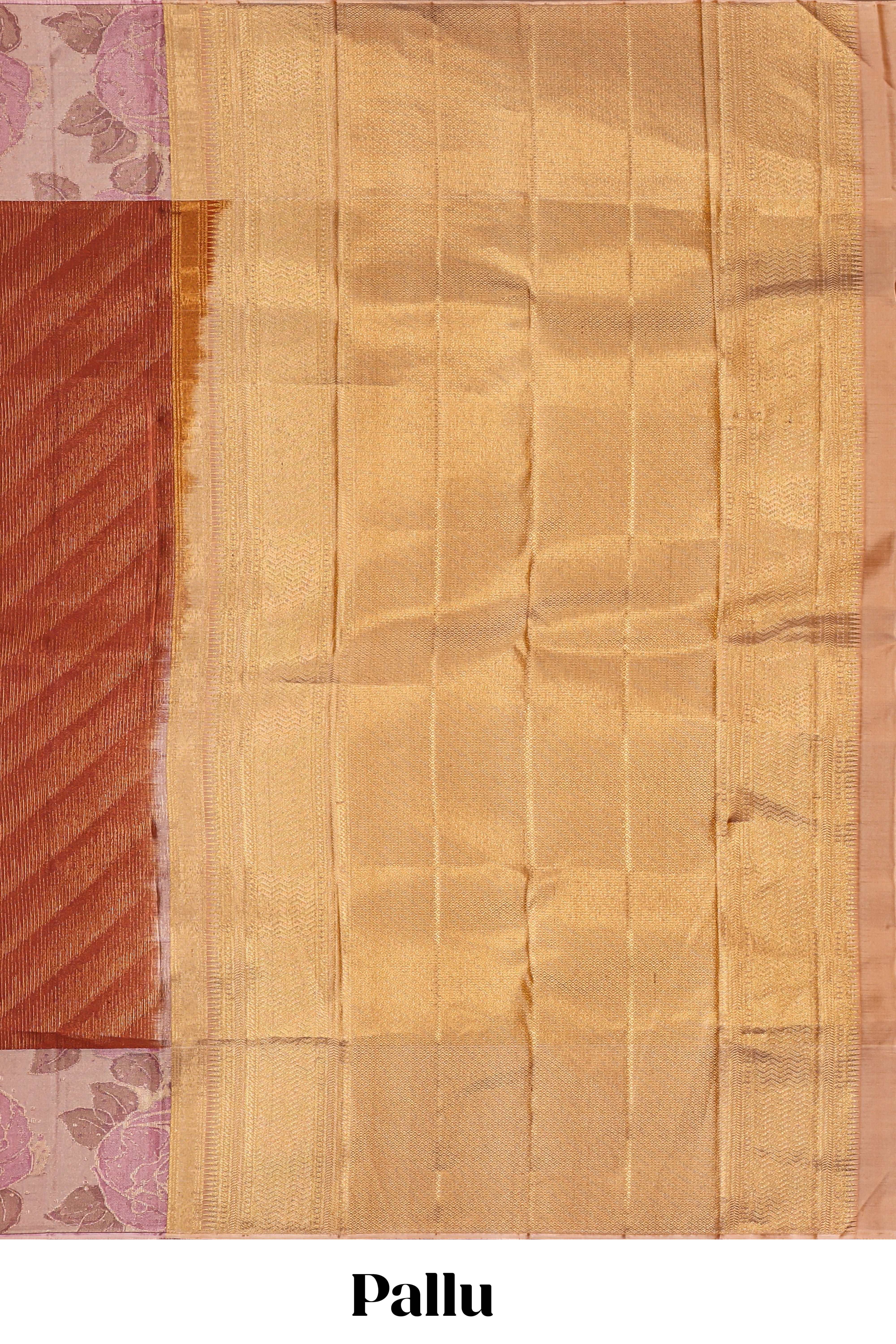 Rust orange geometric design parambariya pattu saree with contrast floral border and motifs blouse