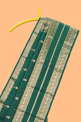 Dark green gold zari butta motifs parambariya pattu saree with self zari border and matching blouse