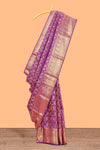 Plum magenta gold floral-vine jaal pattern parambariya pattu saree with self peacock zari border and pallu