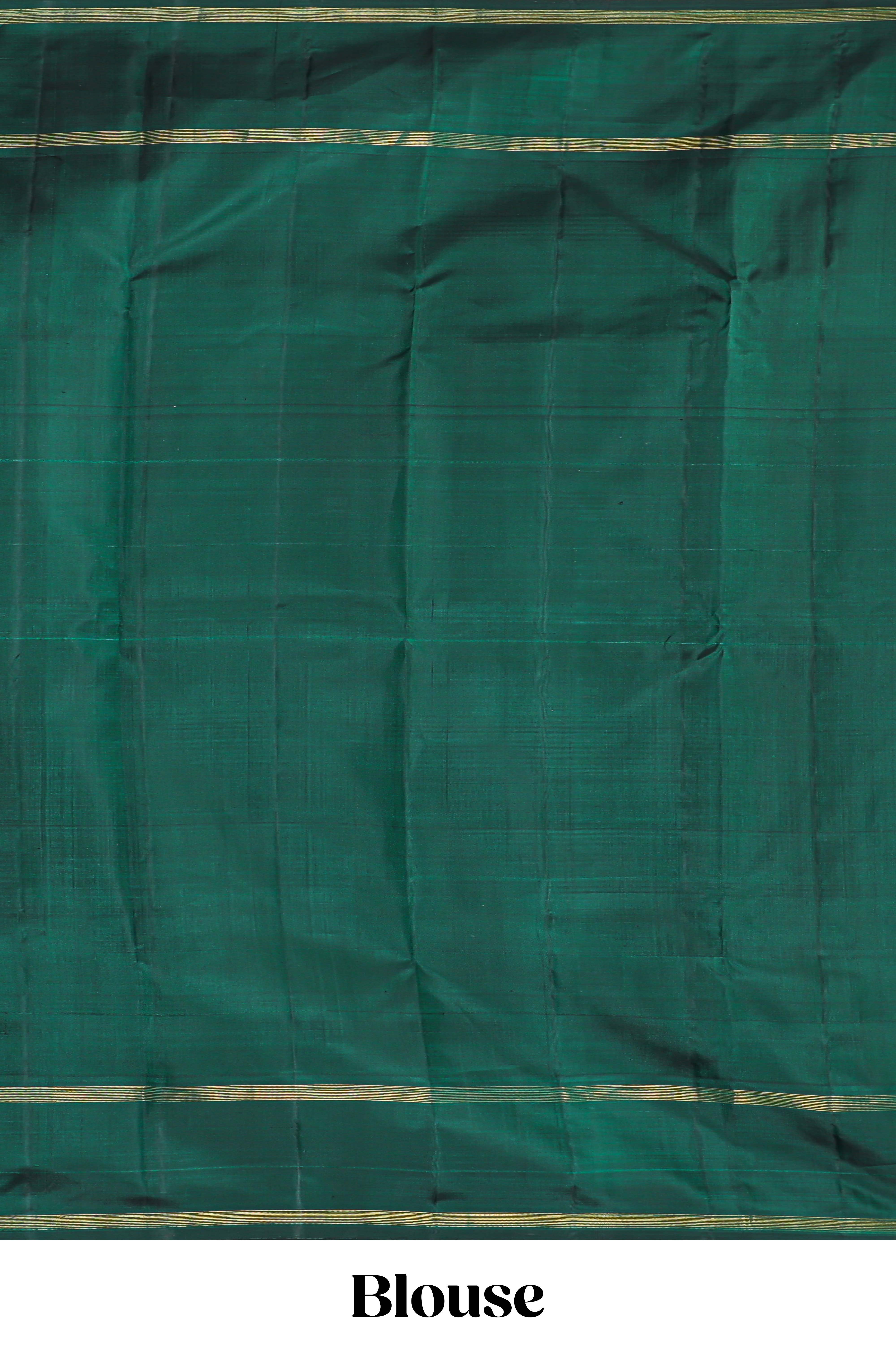 Multicolor striped and checkedparambariya pattu saree with contrst dark green border and pallu along with plain pallu