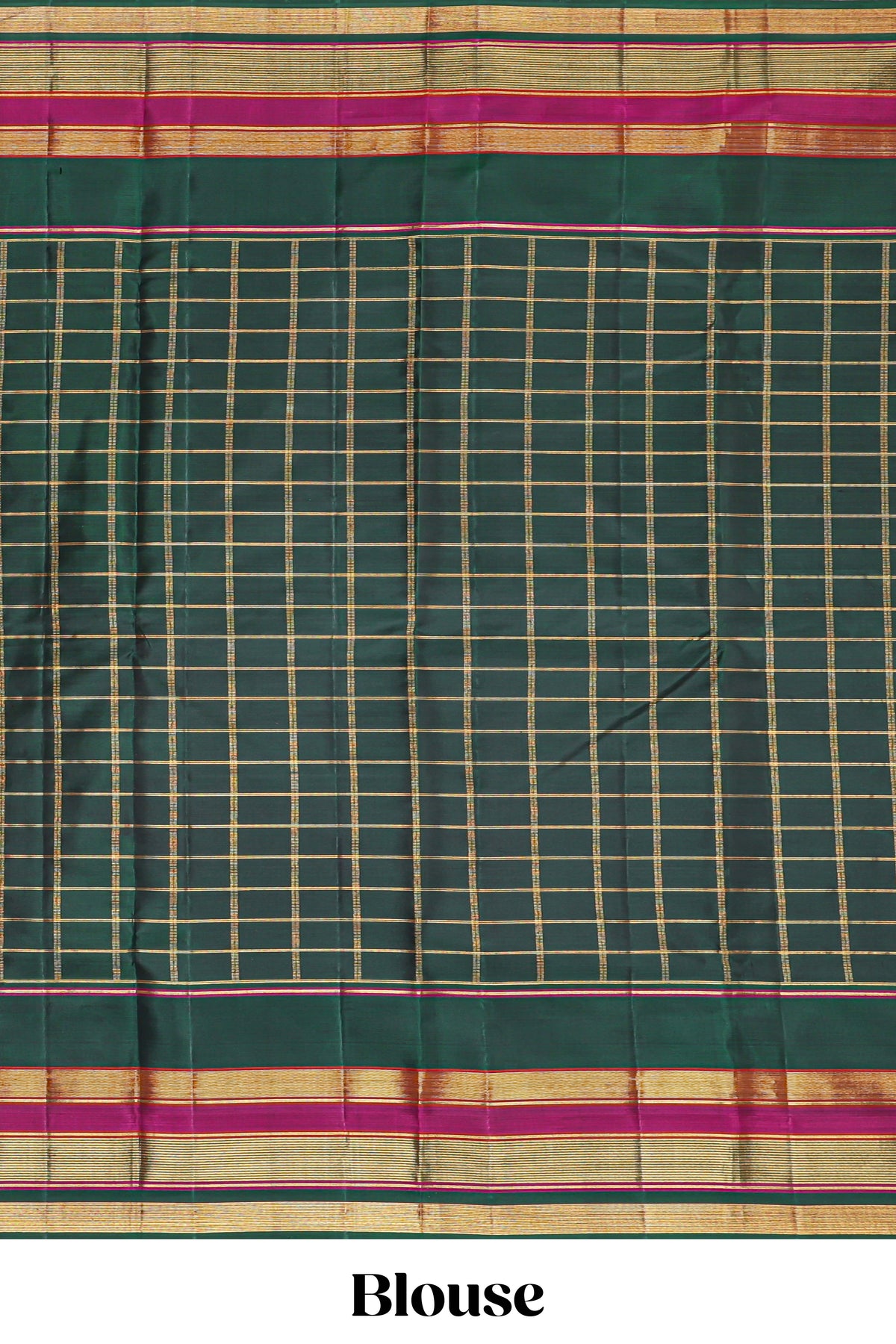 Purple color zari checked parambariya pattu saree with deep green border with zari stripes and contrast checked pallu with blouse