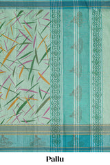 Green checked bamboo leaf design chirala cotton saree with self border and matching blouse