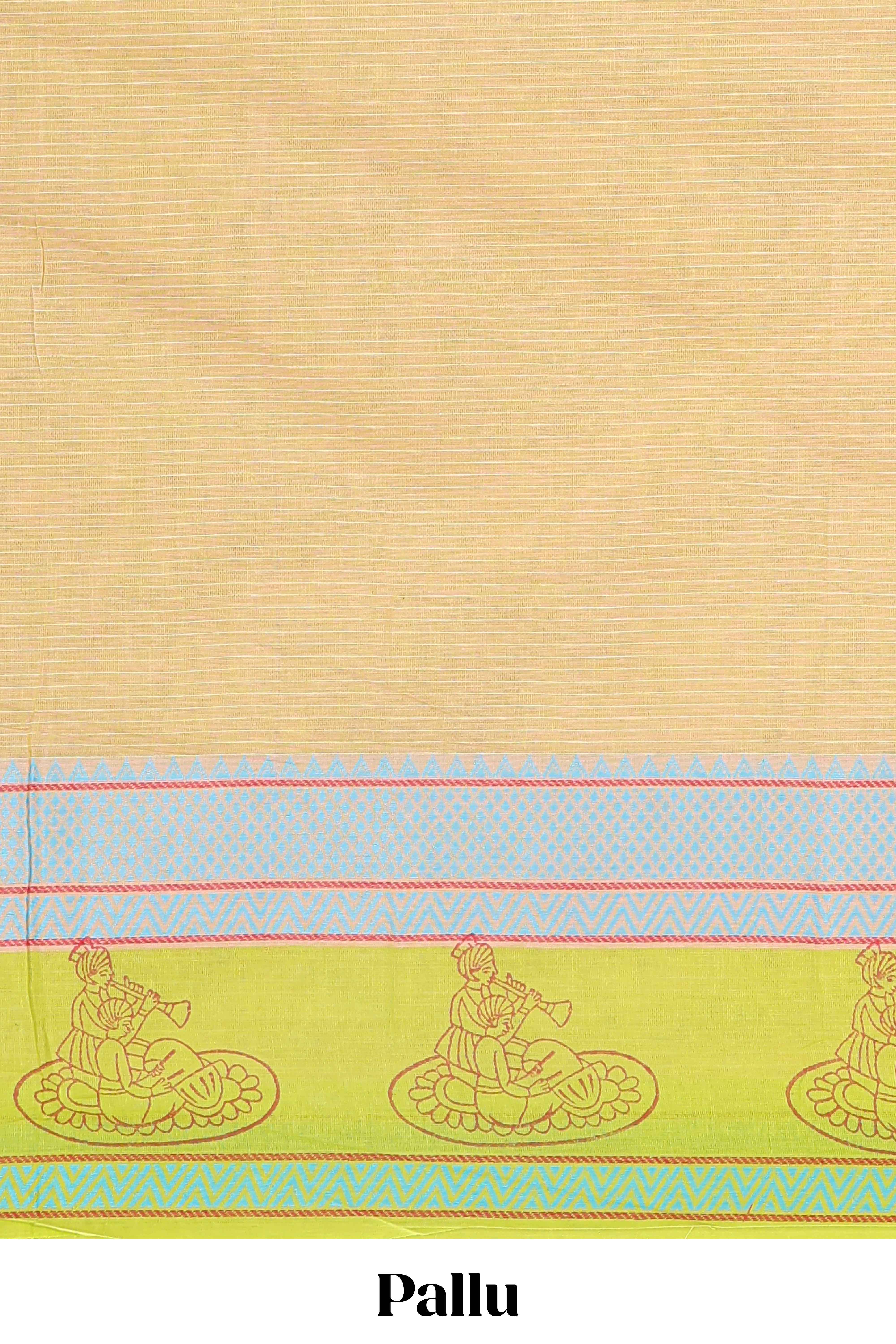 Pink checked bamboo leaf design chirala cotton saree with contrast border and blouse