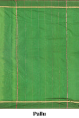 Green plain ikkat cotton saree with self border and zari striped pallu