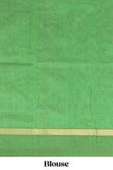 Green plain ikkat cotton saree with self border and zari striped pallu