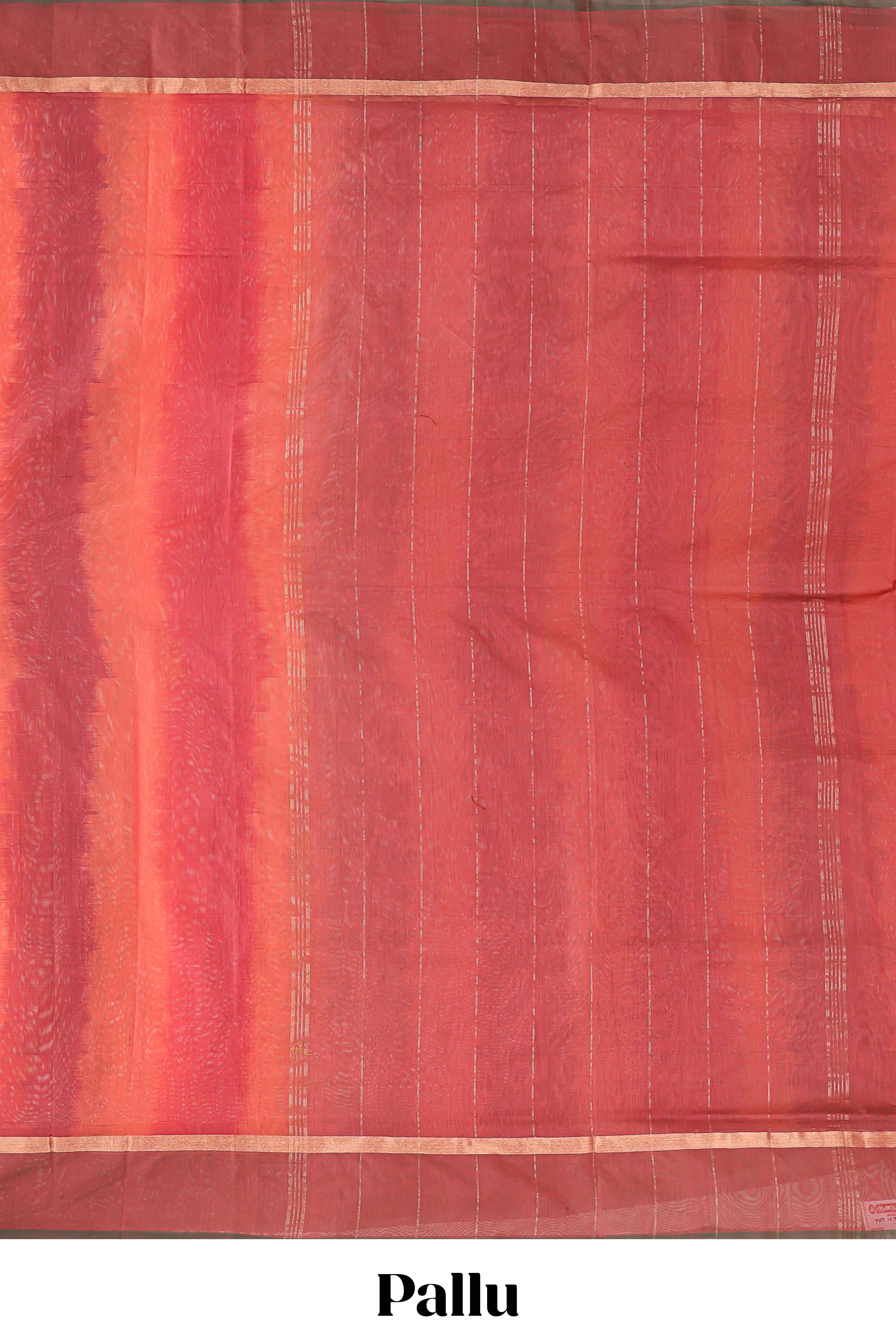 Brick red plain ikkat cotton saree with self border and zari striped pallu
