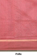 Brick red plain ikkat cotton saree with self border and zari striped pallu