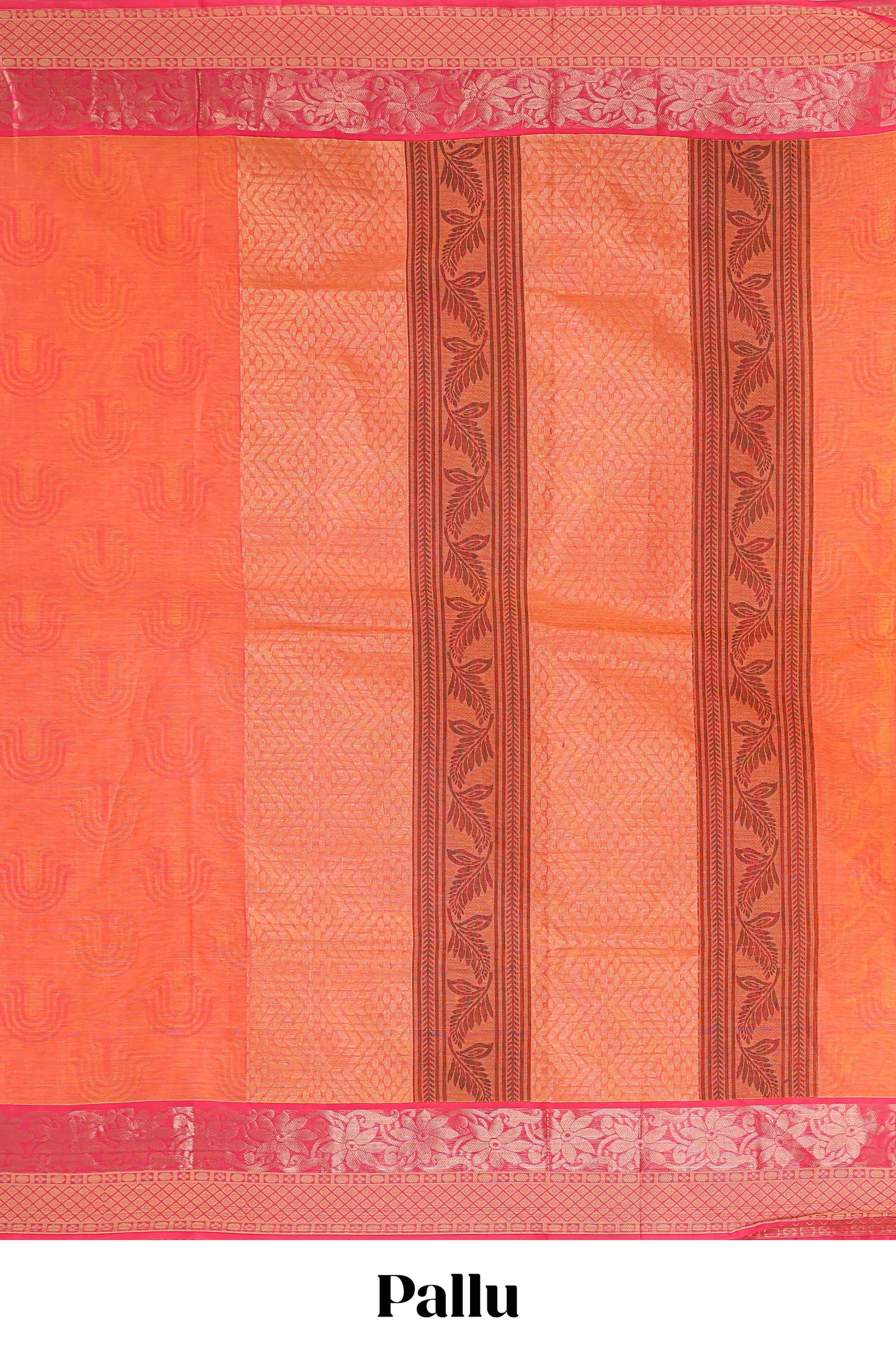 Orange unique design kovai cotton saree with contrast border and matching pallu