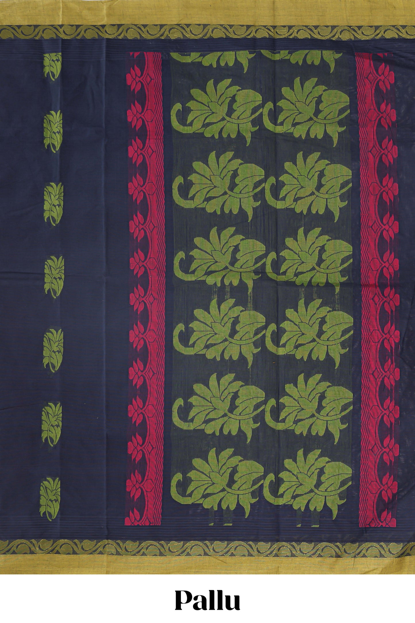 Blue floral motifs kovai cotton saree with contrast border and matching pallu