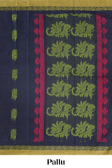 Blue floral motifs kovai cotton saree with contrast border and matching pallu