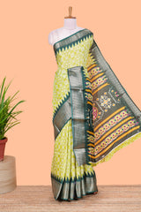 Parrot green semi dola bandhini saree