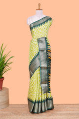 Parrot green semi dola printed saree