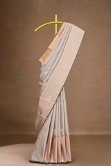 Pastel grey pure silk saree