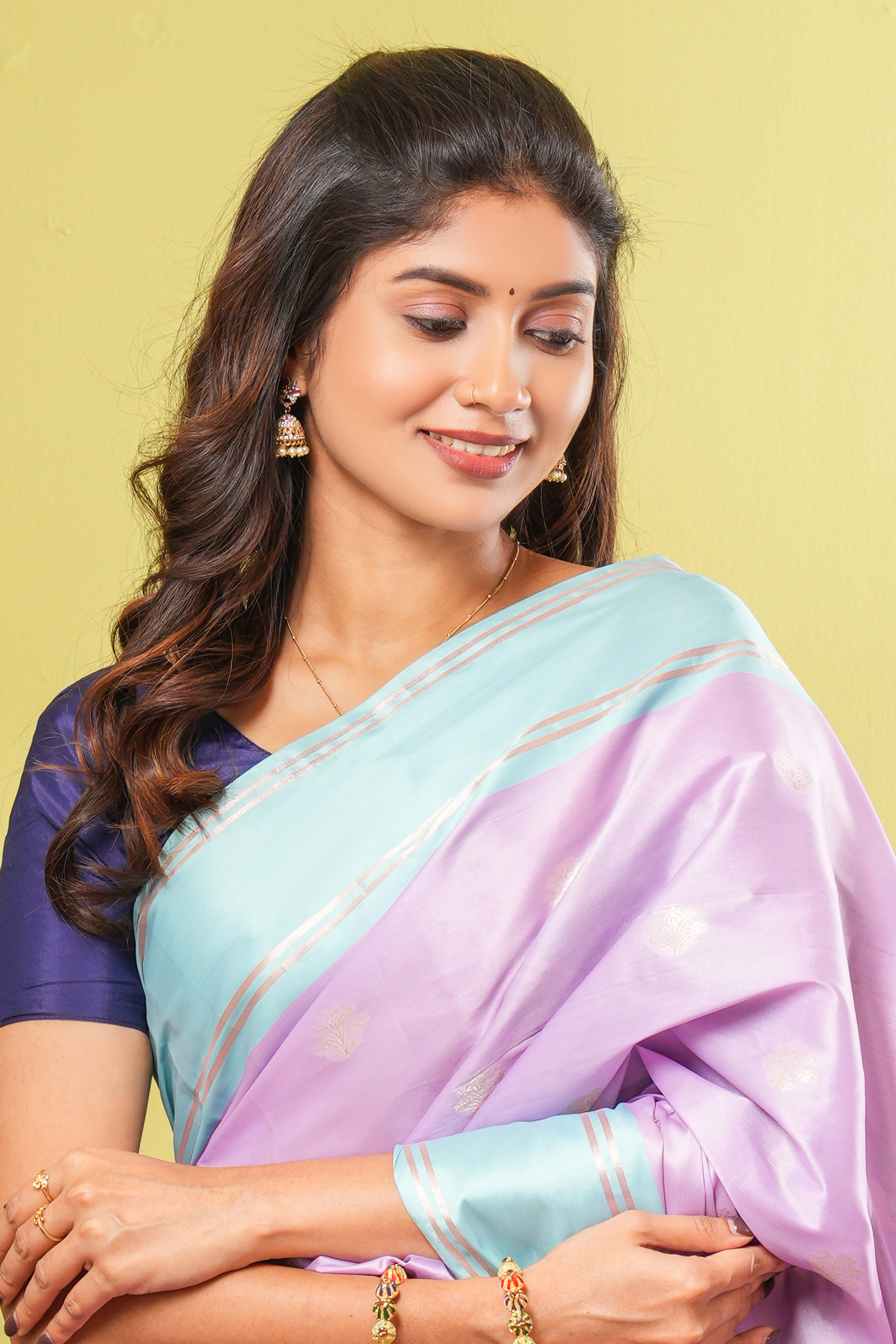 Pastel lavender semi soft silk festive saree