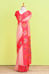 Peach art silk paithani pallu saree