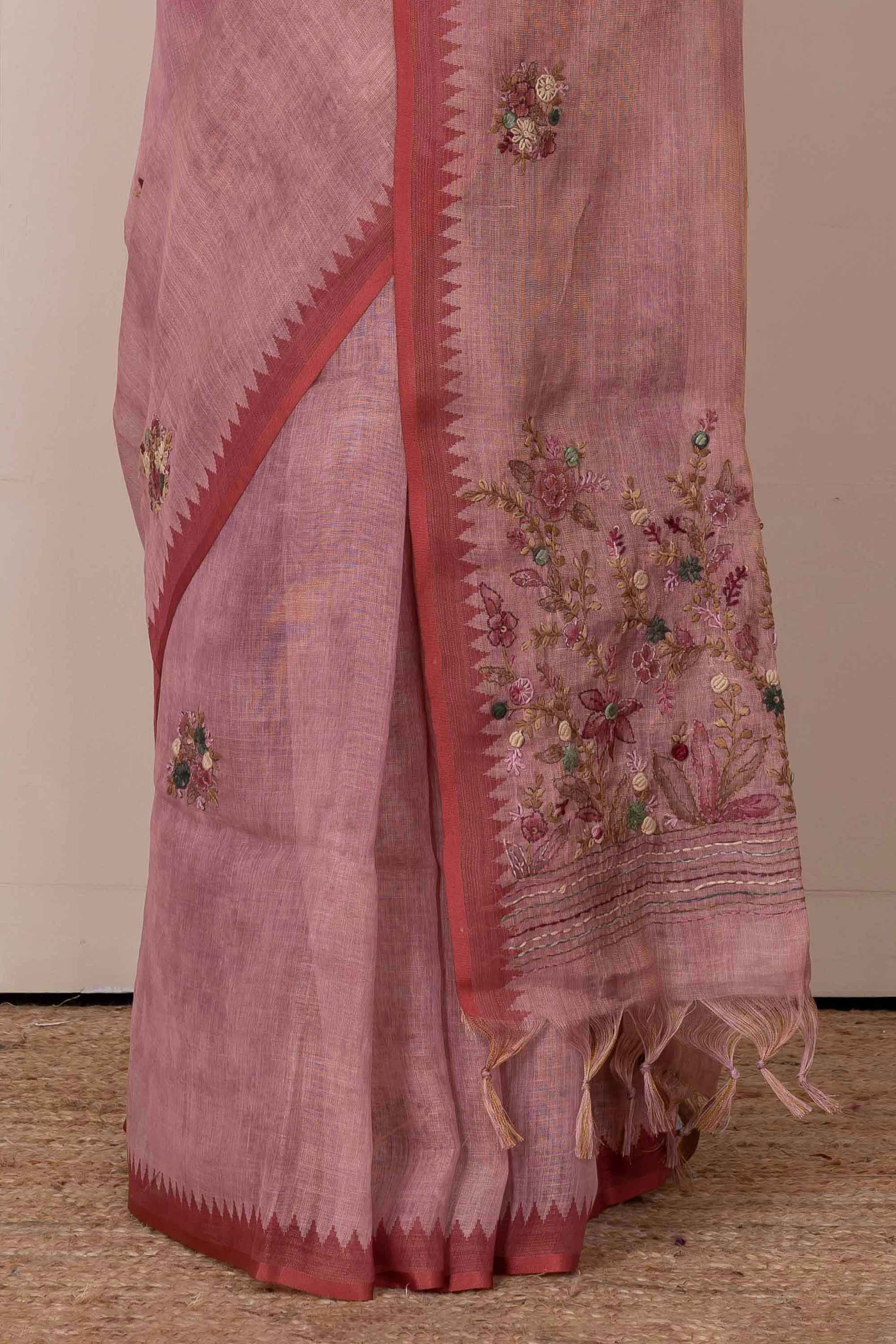 Peach casual linen saree