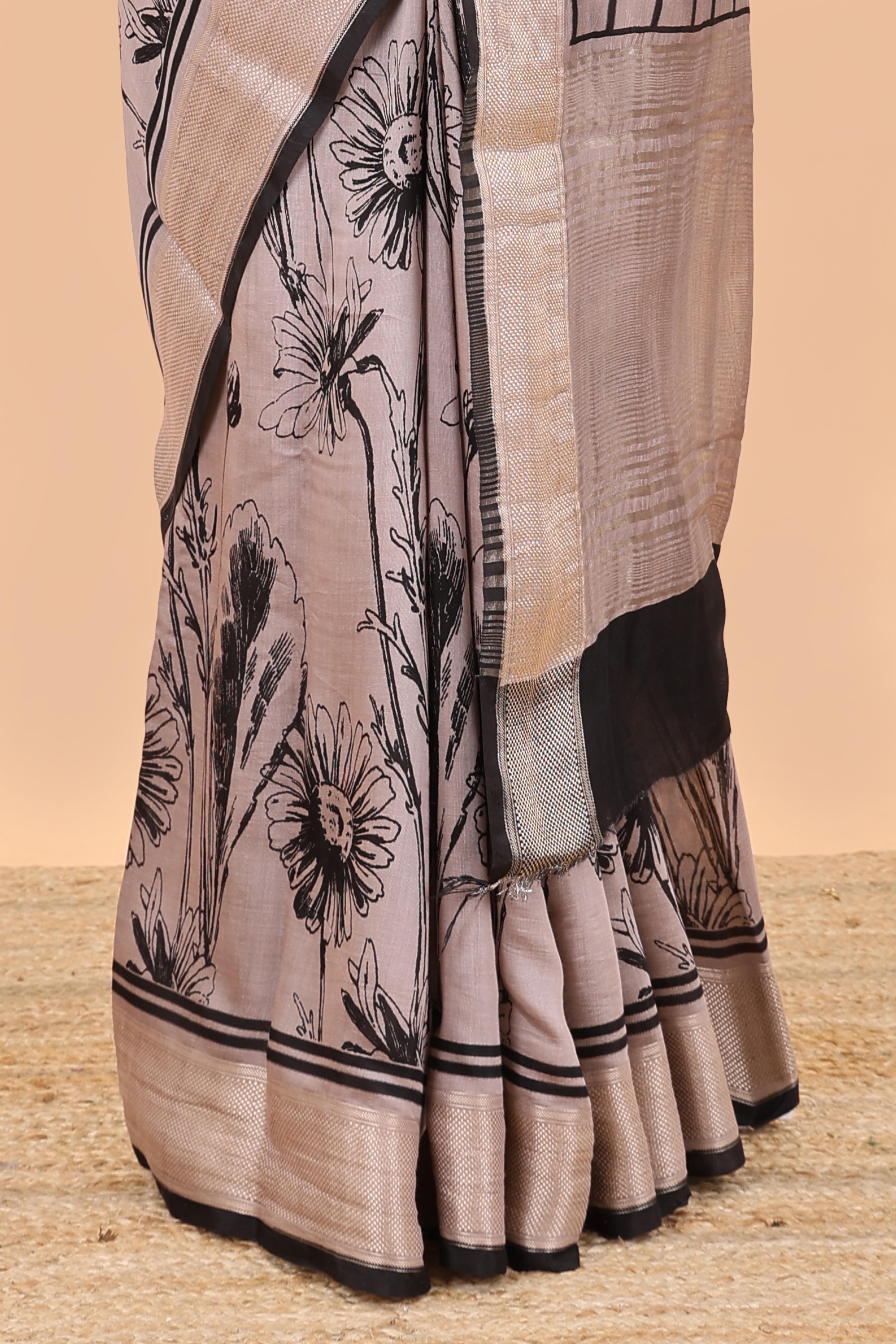 Peach chanderi cotton saree with border