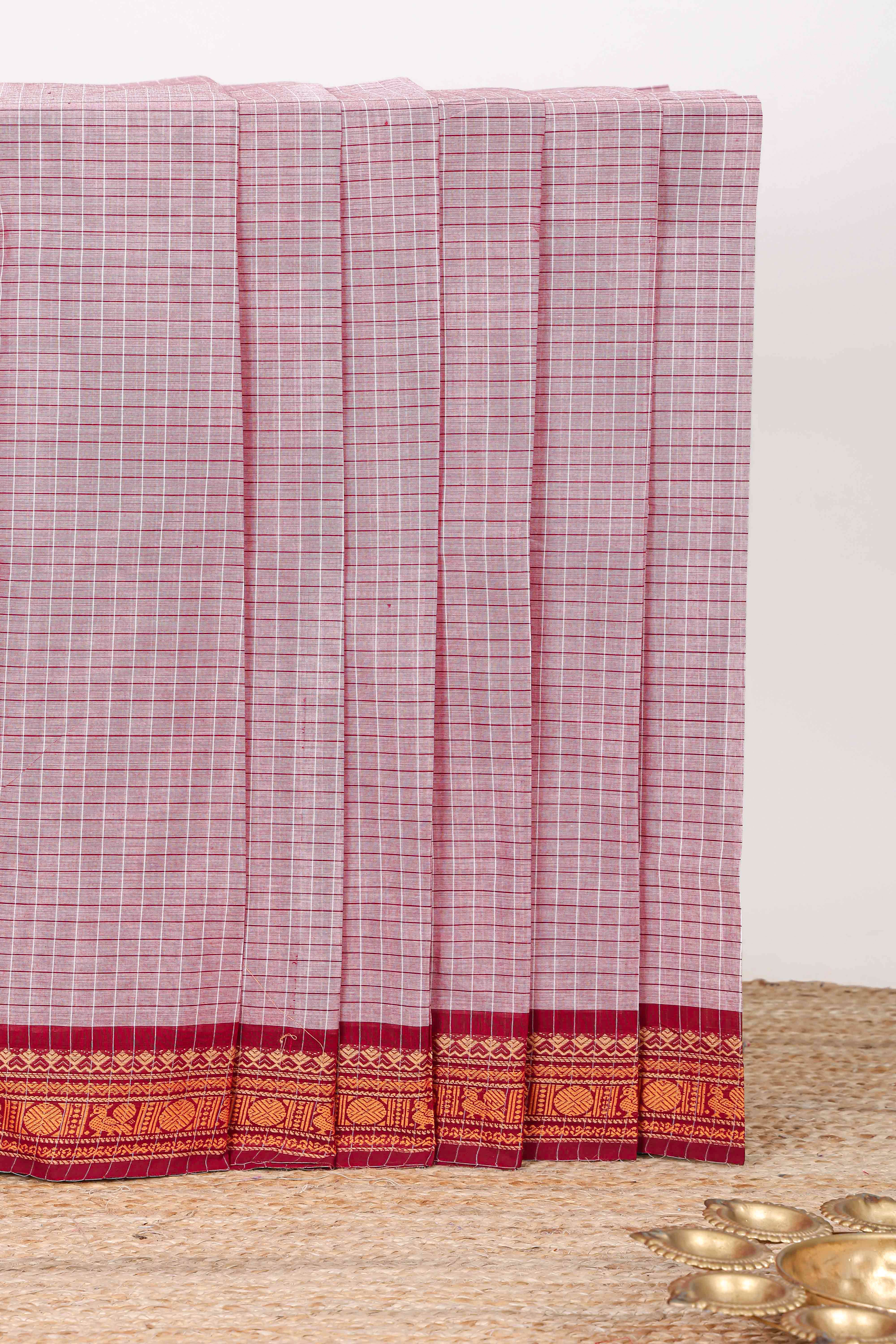 Peach checked chettinad cotton saree