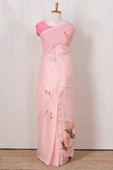 Peach doria hand brush print Kota cotton saree with border and pallu