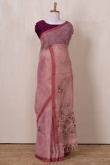 Peach floral linen saree