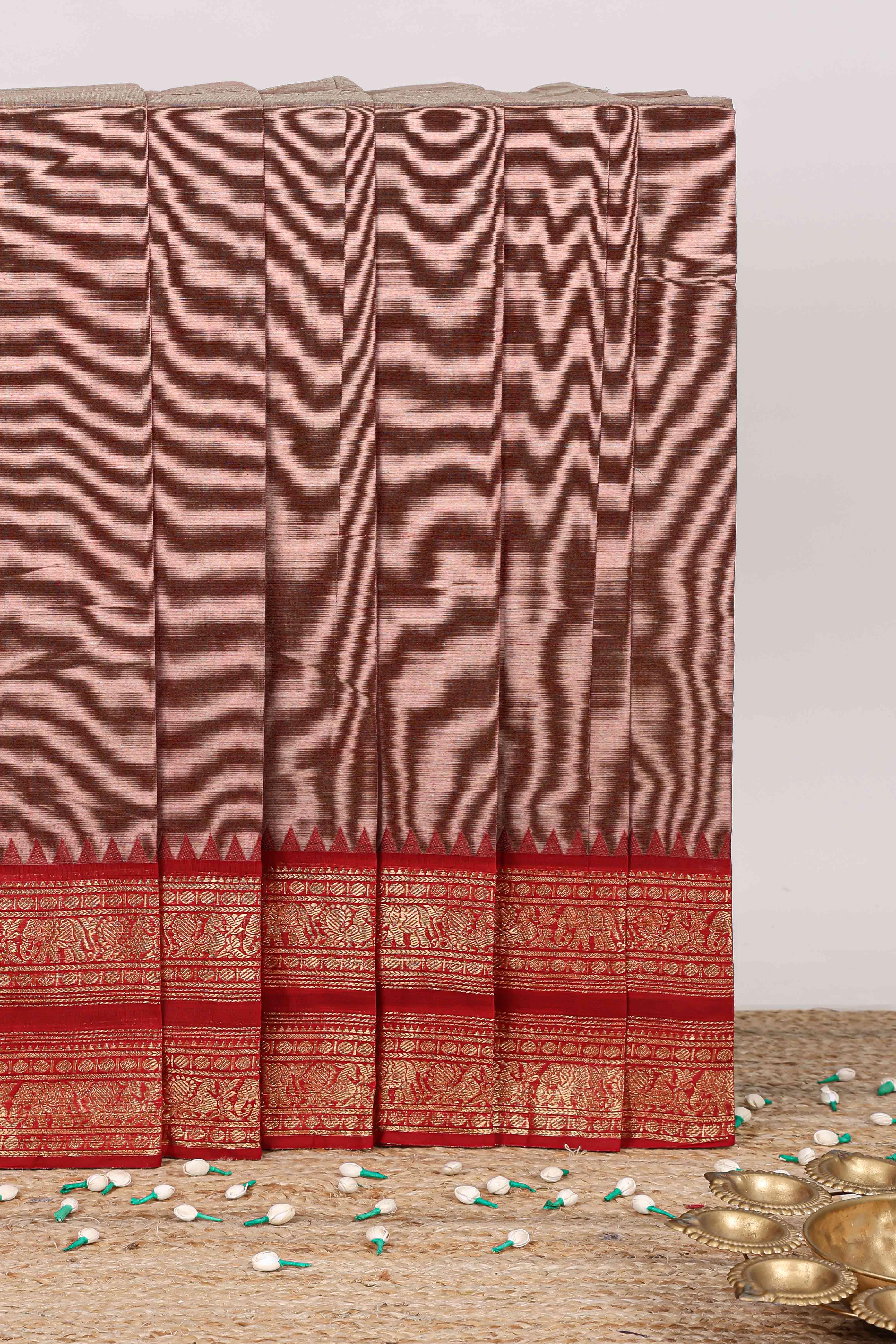 Peach plain chettinad cotton saree