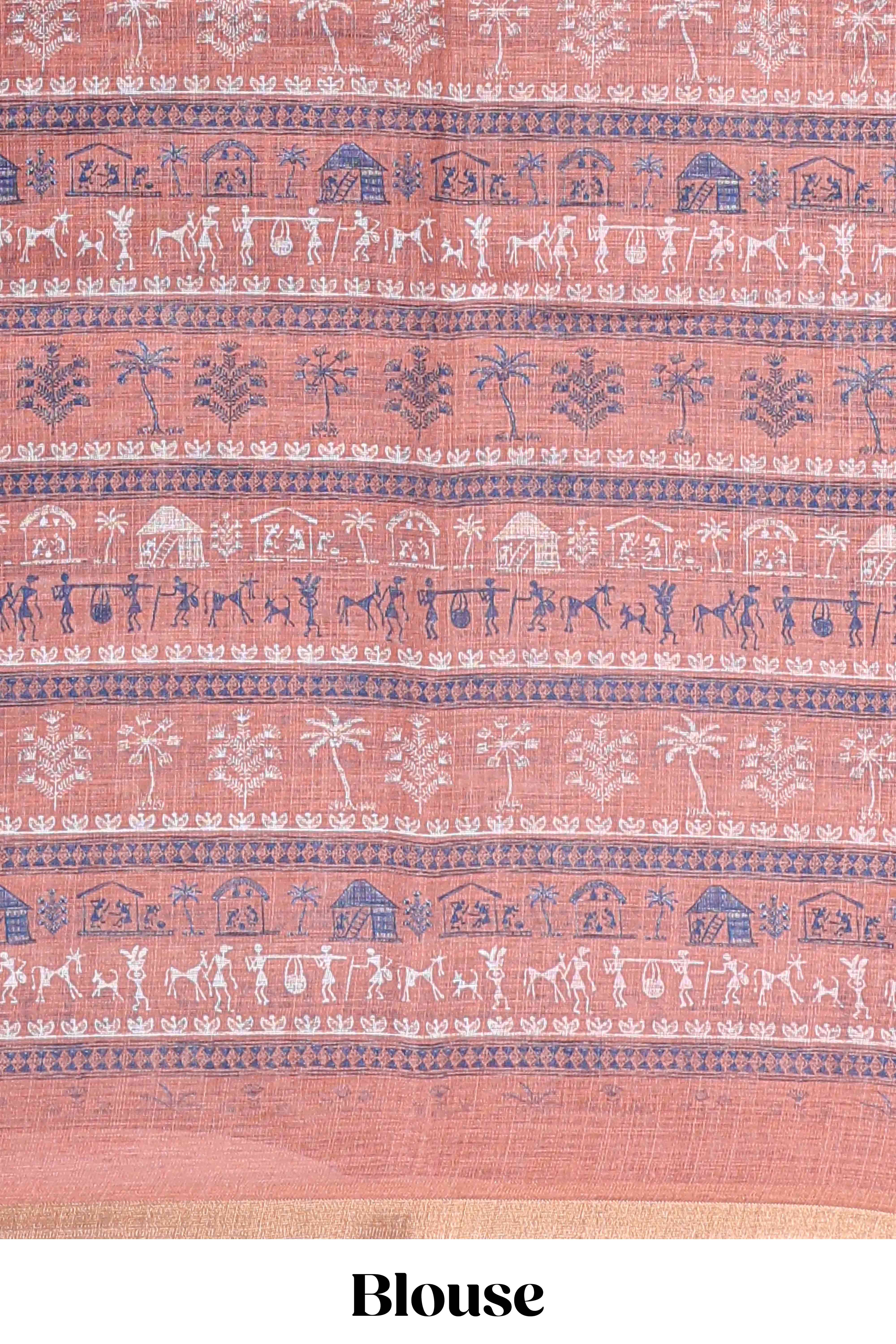 Peach printed blouse sarees