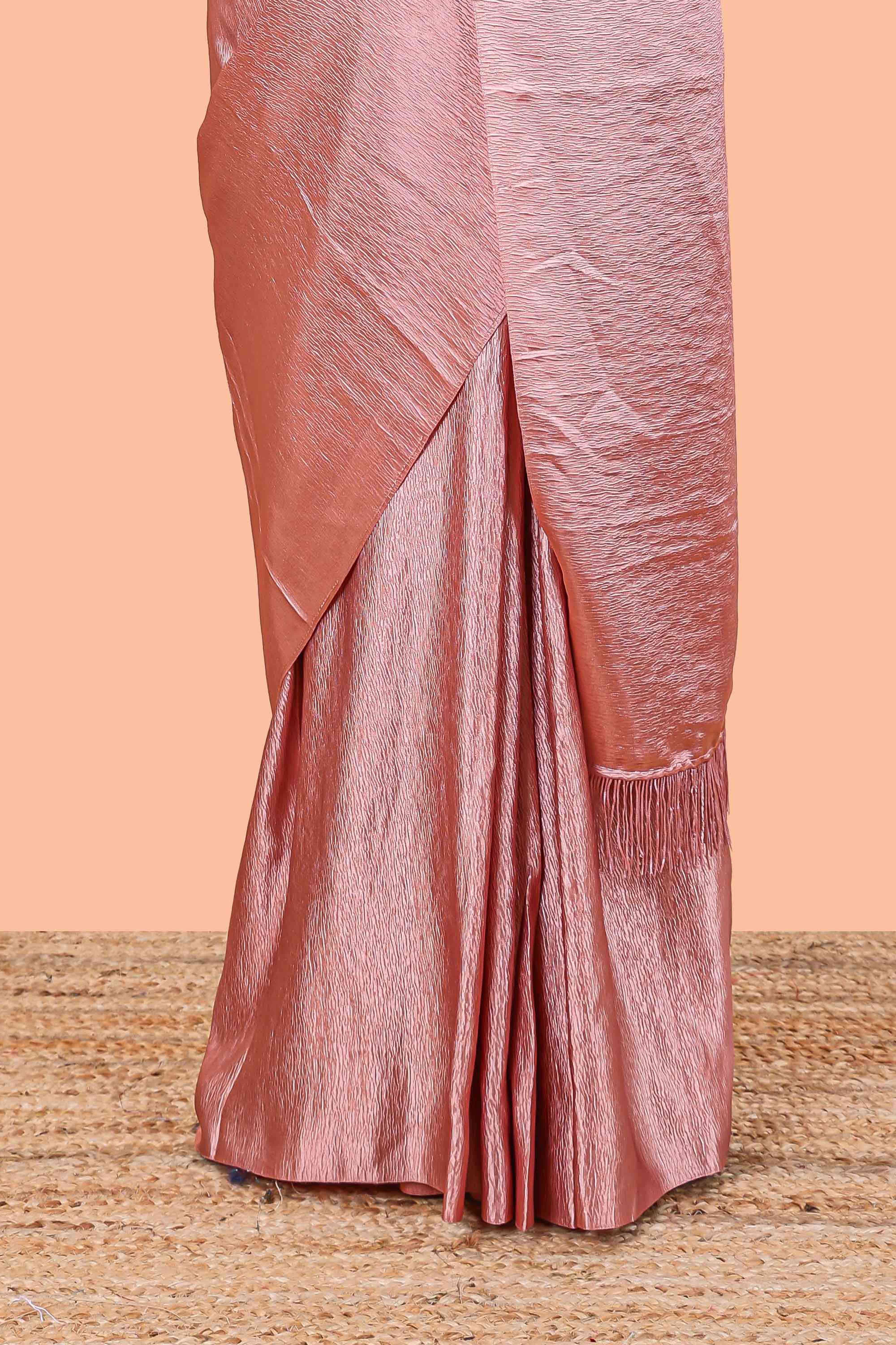 Peach satin crepe soft texture saree