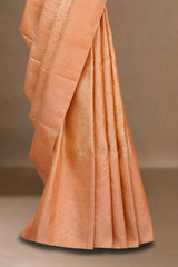 Peach silk sarees with zari border