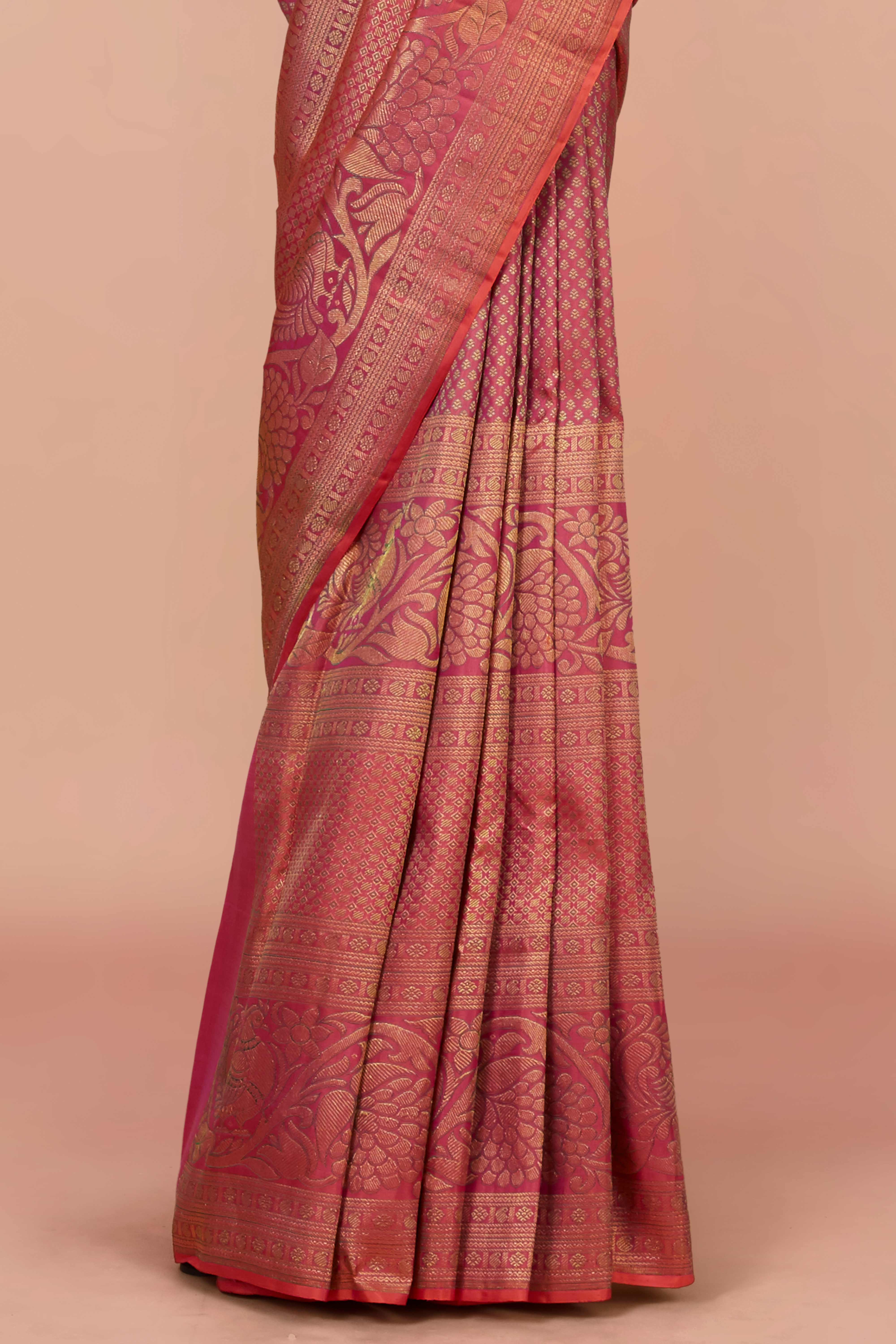 Peach silk zari border saree