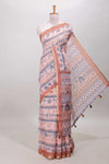 Peach warli print linen cotton saree