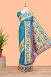 Peacock blue art silk paisa motif saree