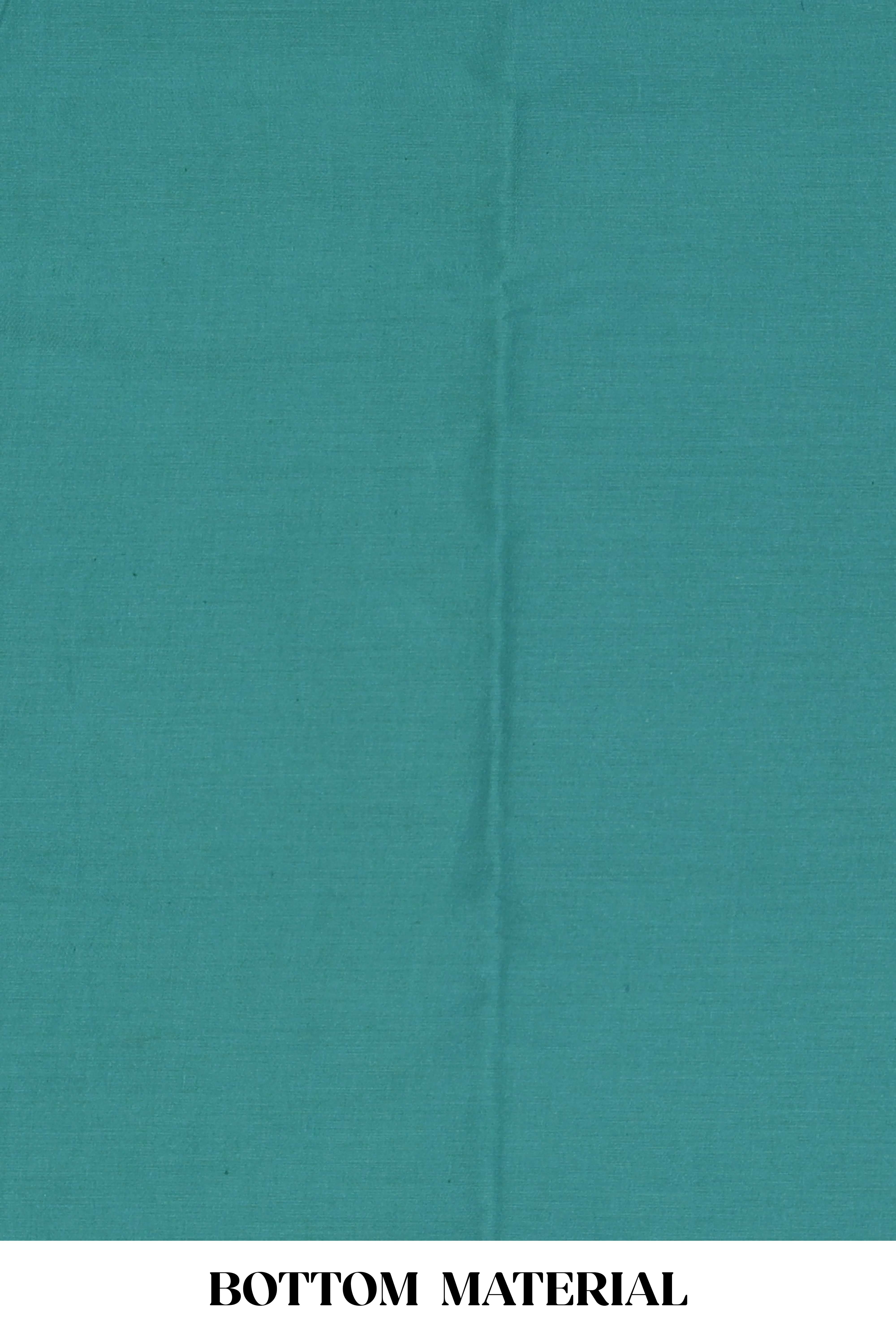 Peacock blue cotton silk festive suit