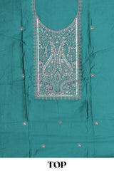Peacock blue cotton silk sequin dress material