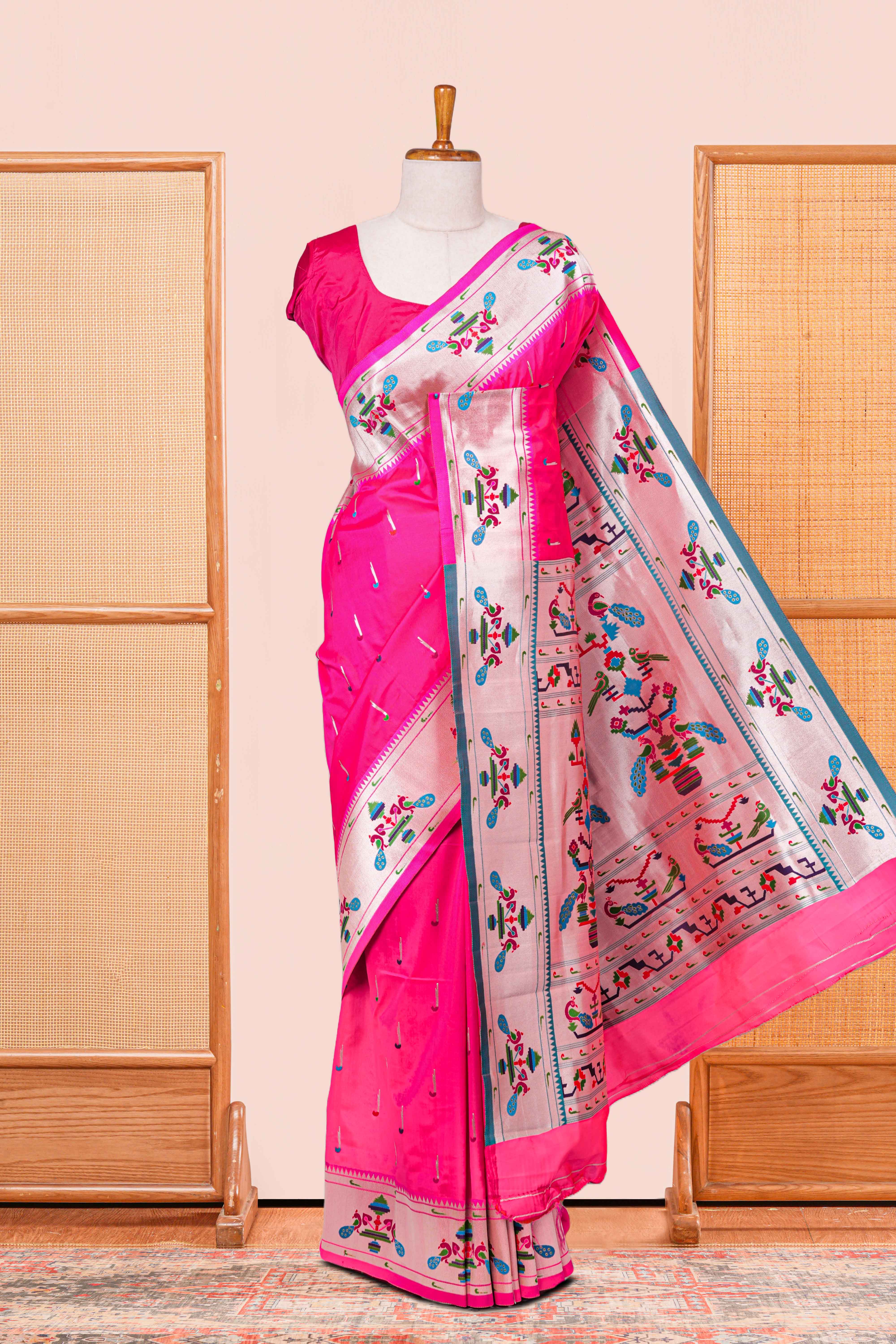 Pink art soft silk festive saree