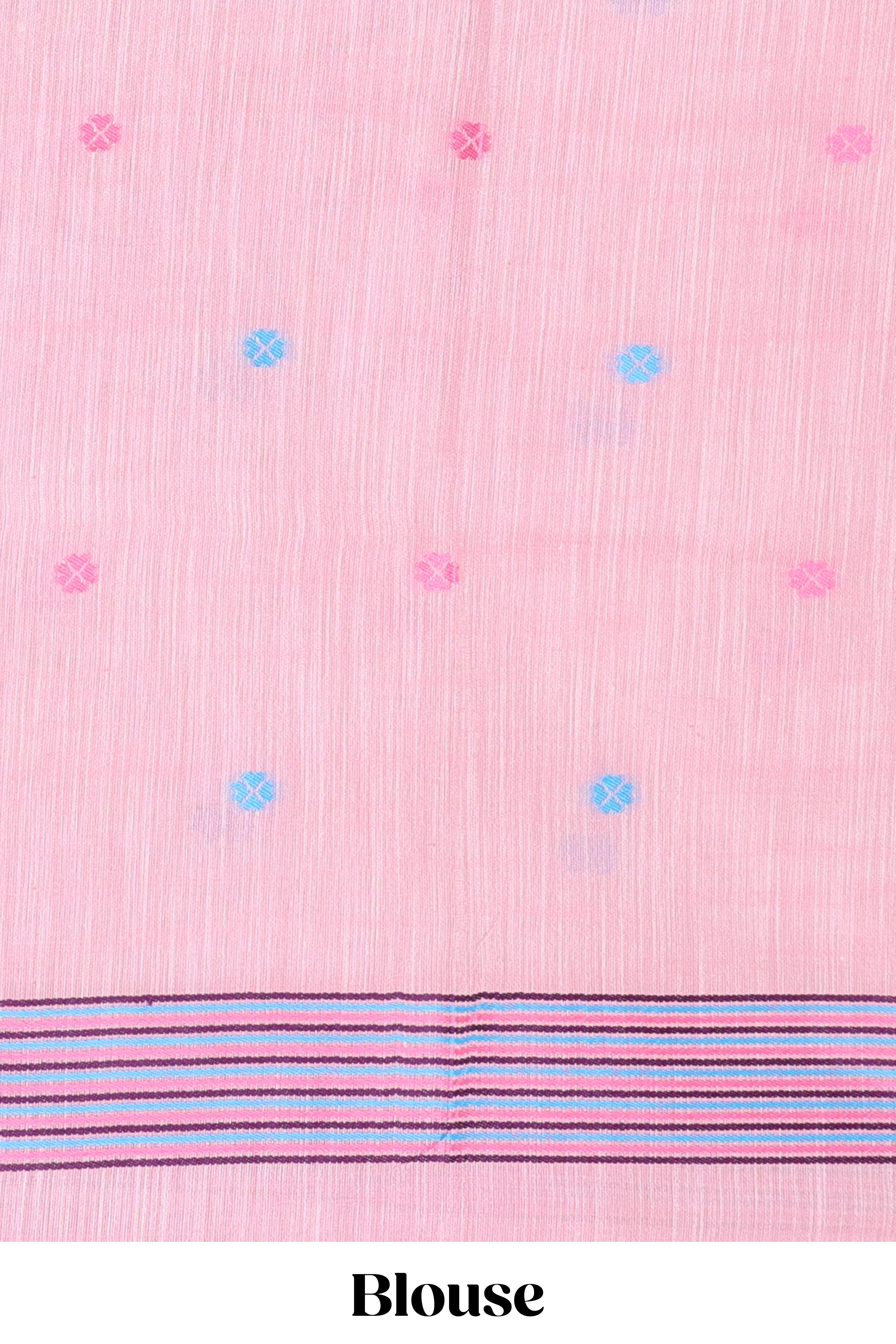 Pink artisanal linen cotton saree