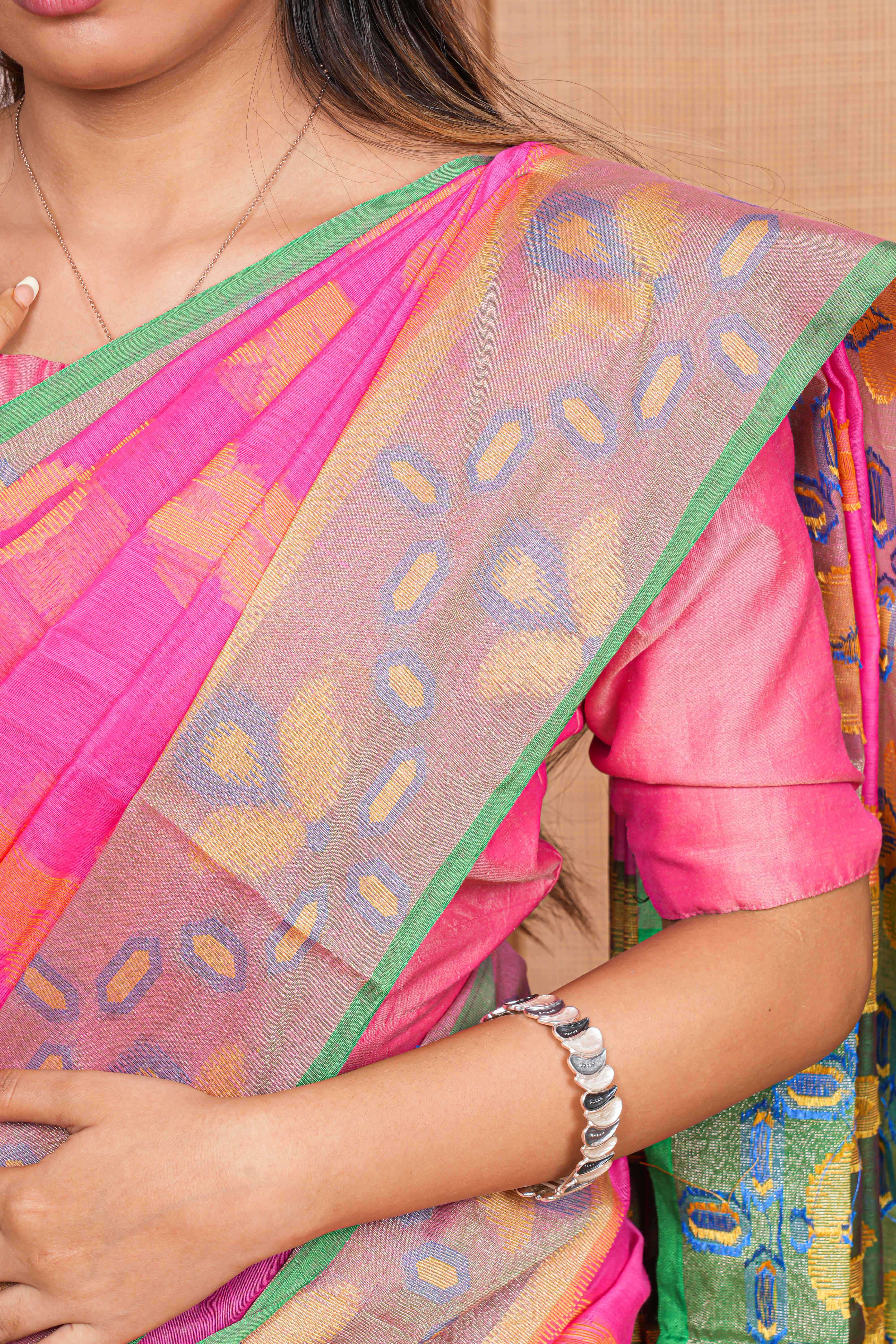 Pink casual wear chanderi cottons saree