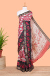 Pink chanderi cotton saree kalamkari print contrast zari borde