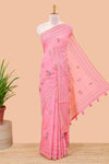 Pink chanderi cotton saree warli art embroidery pallu