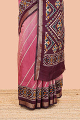 Pink chanderi cotton saree with borders