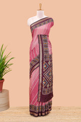 Pink chanderi cotton saree with ikkat print pallu