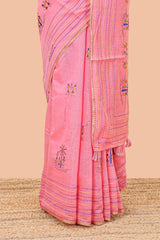 Pink chanderi cotton sarees with border