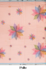 Pink contrast floral pallu linen saree