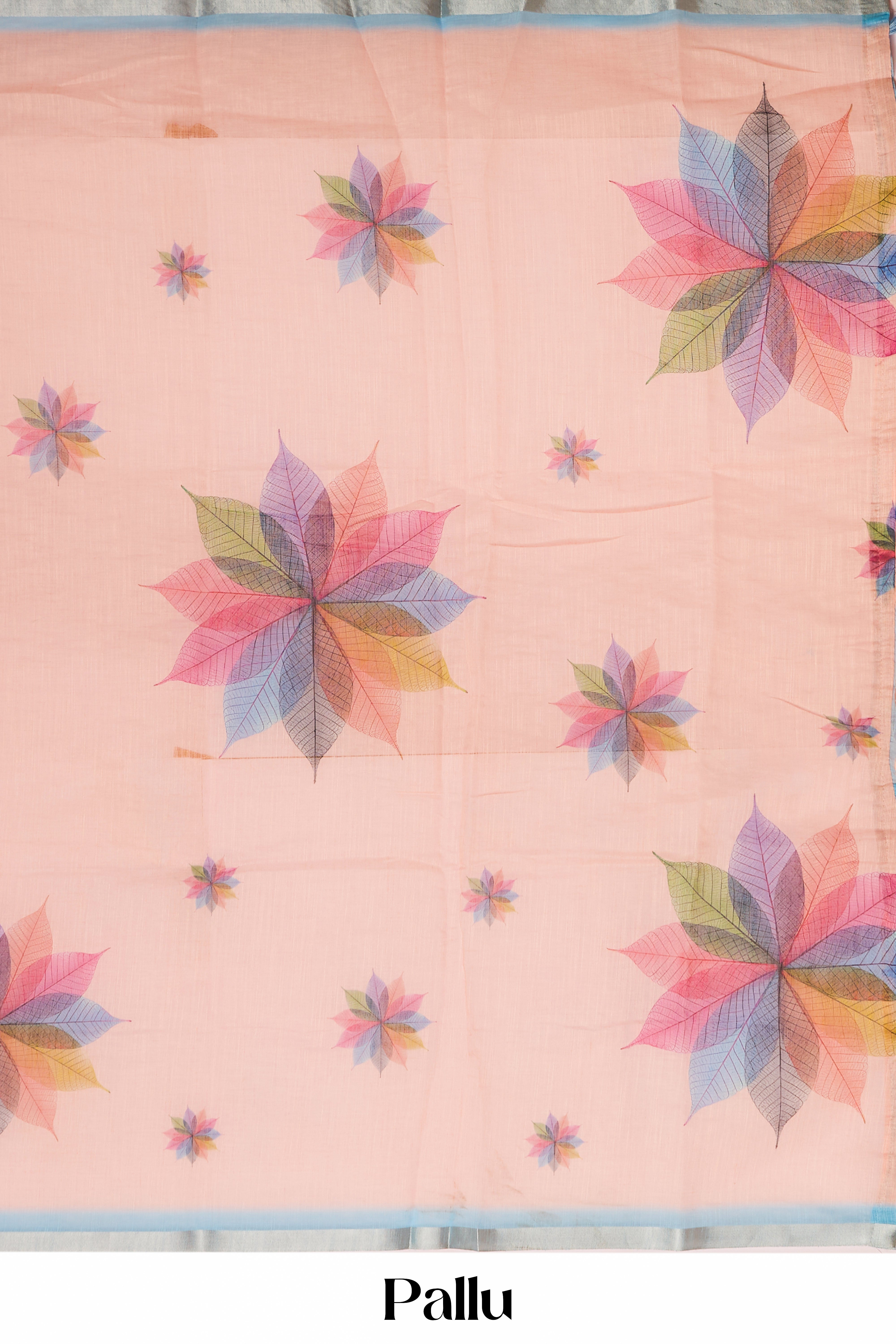 Pink contrast floral pallu linen saree